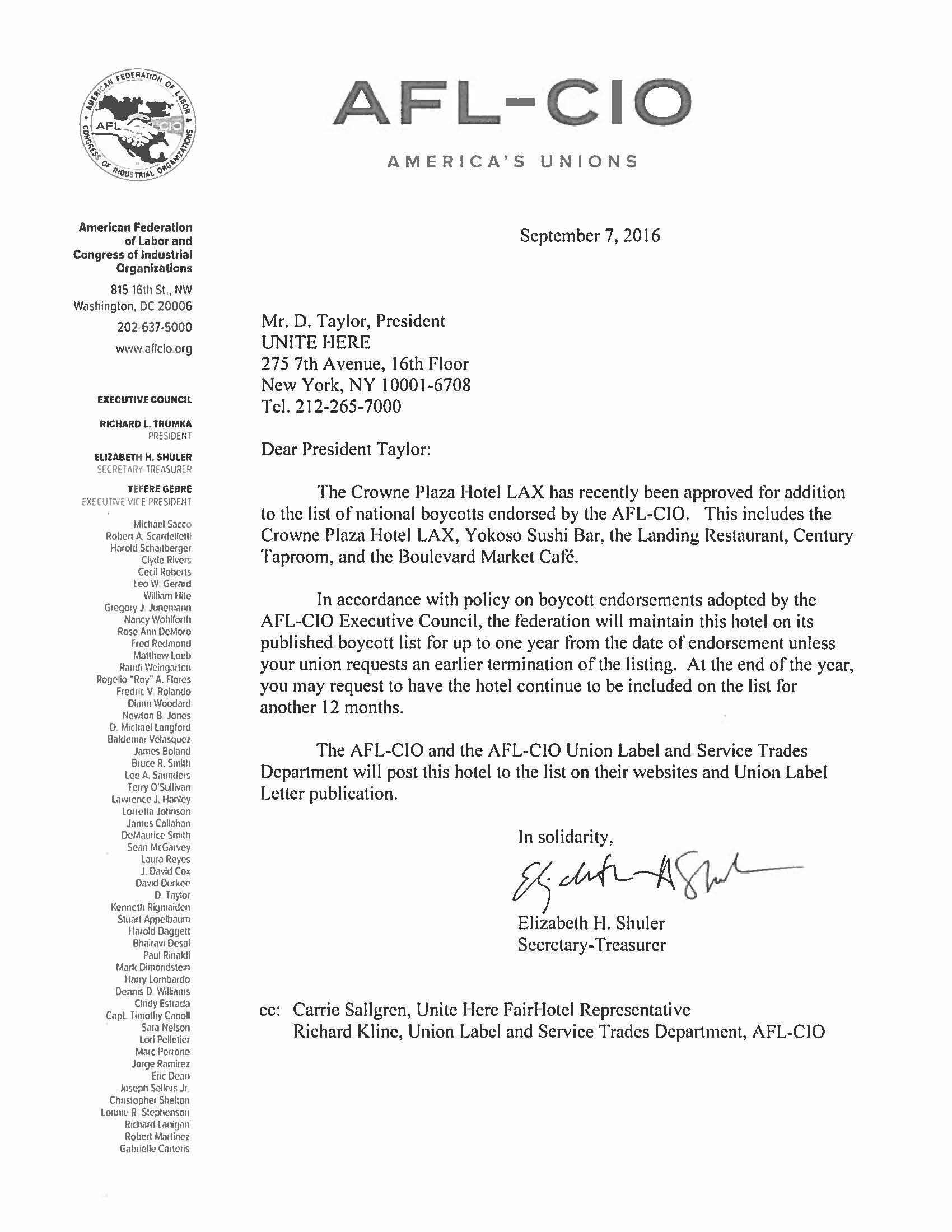AFL-CIO Adds LAX Hotel and Restaurants to Boycott List
